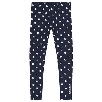 Girls Navy Blue Logo Heart Leggings