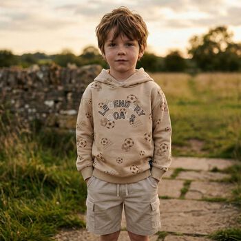 Boys Beige Football Hooded Top 