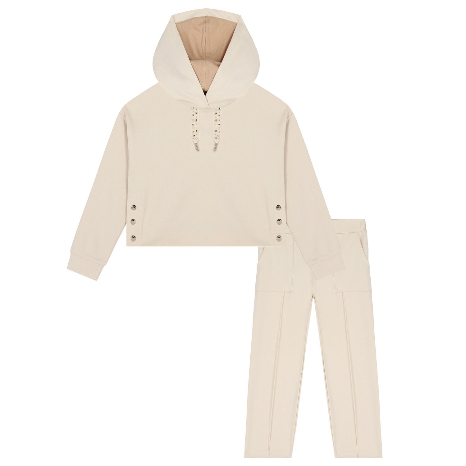 Girls Beige Hooded Tracksuit, 1, hi-res image number null