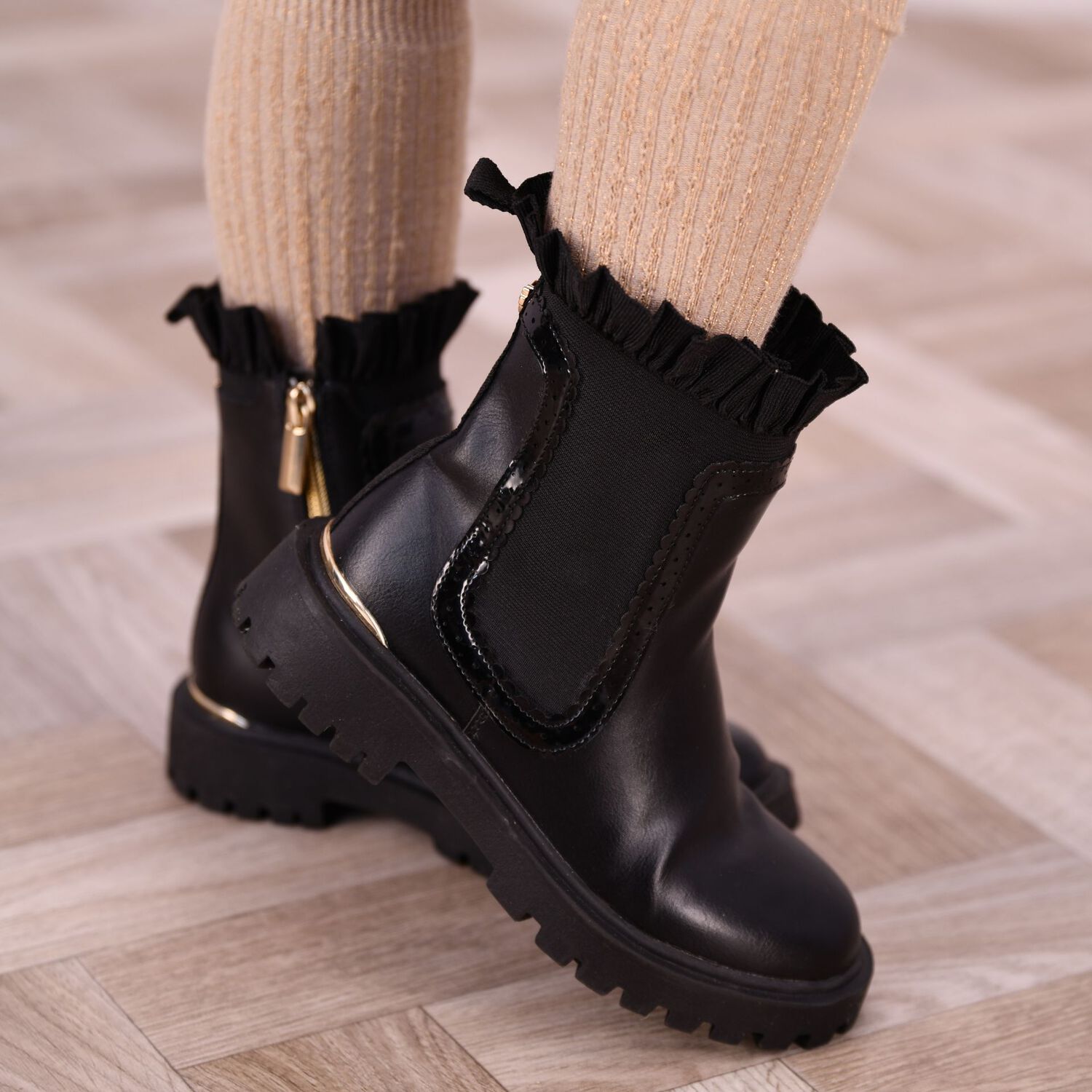 Girls Black Faux Leather Boots, 1, hi-res image number null