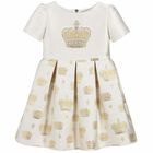 Girls White & Gold Embellished Dress, 1, hi-res