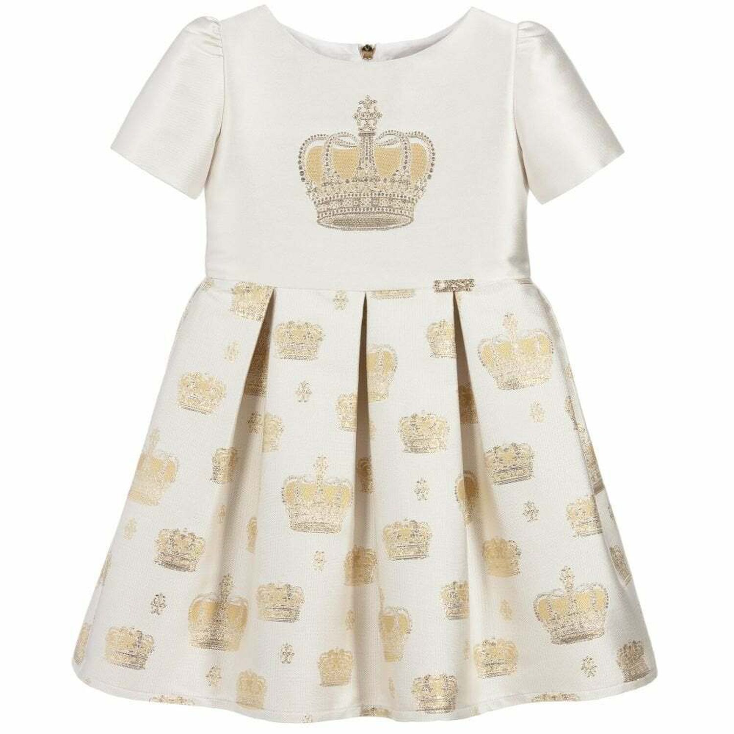 Girls White & Gold Embellished Dress, 1, hi-res
