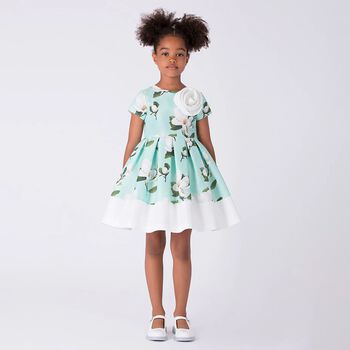 Girls Mint Green Floral Dress