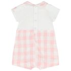 Baby Girls White & Pink Gingham Romper, 1, hi-res