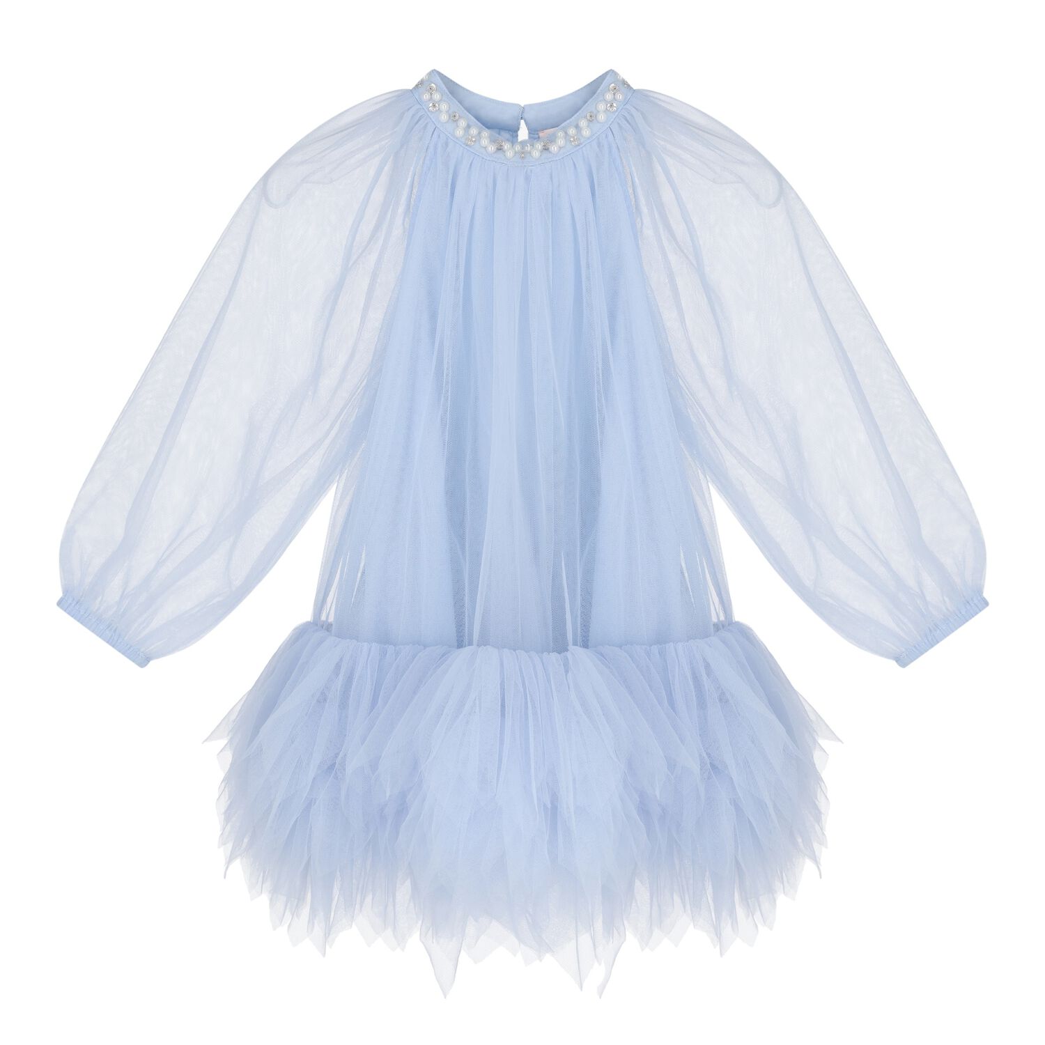 Baby Girls Blue Pearl Tulle Dress, 1, hi-res
