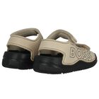 Boys Beige & Black Logo Sandals, 2, hi-res