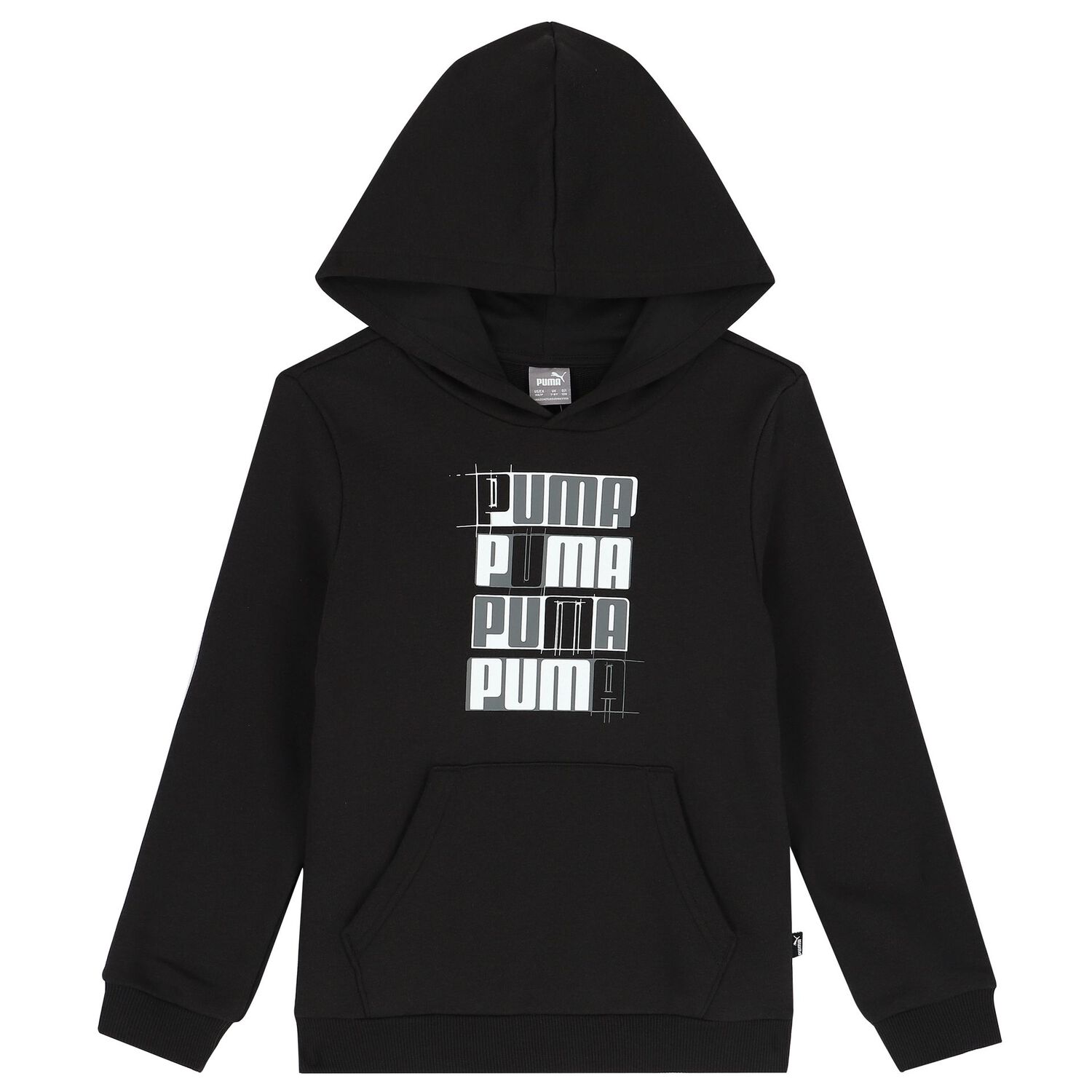 Boys Black Logo Hooded Top, 1, hi-res