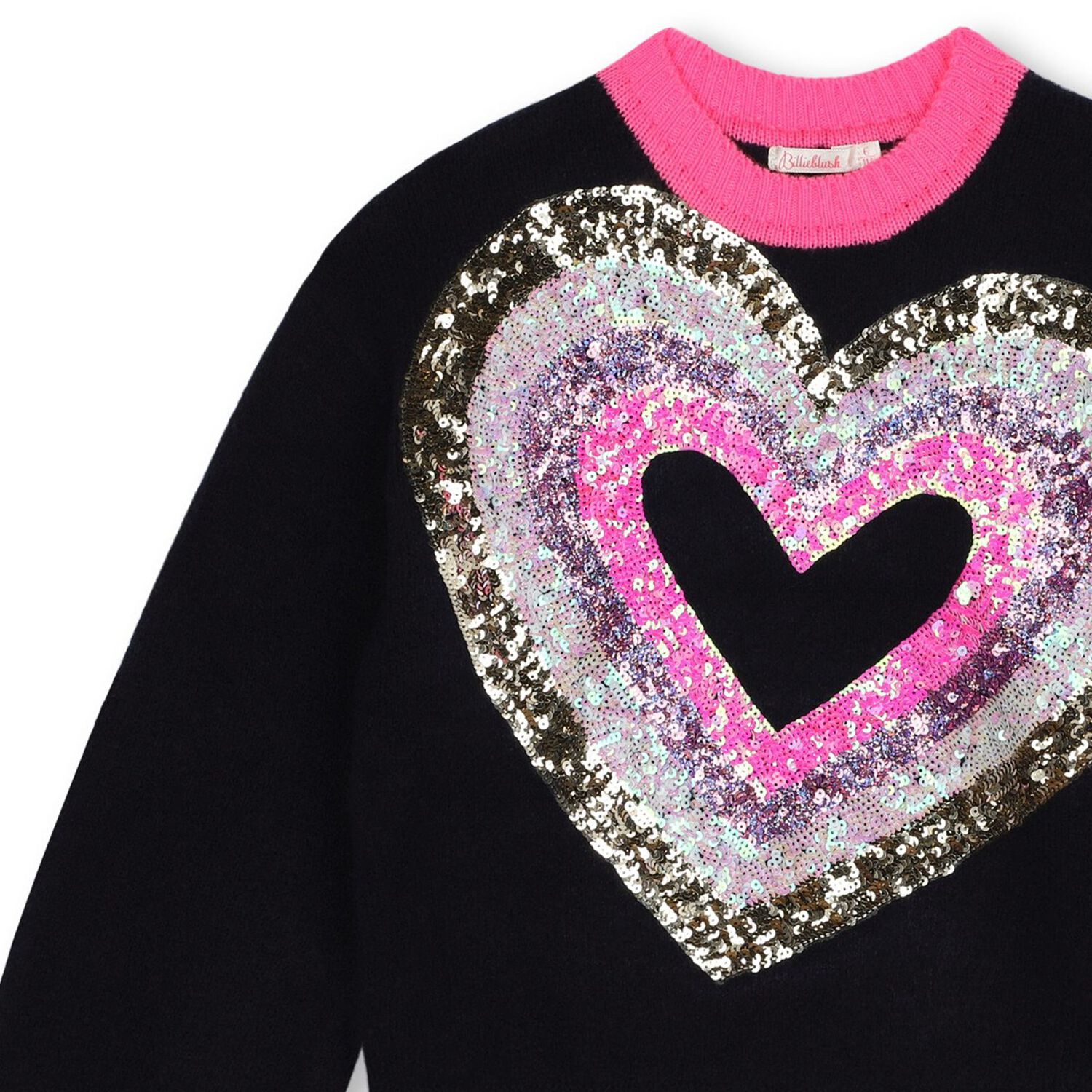 Girls Navy Blue Sequin Heart Sweater, 1, hi-res