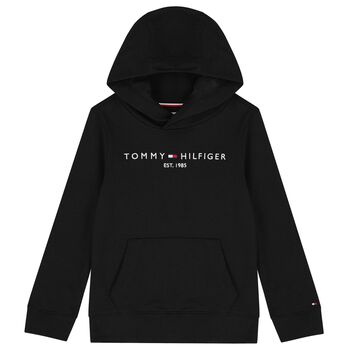 Boys Black Logo Hooded Top