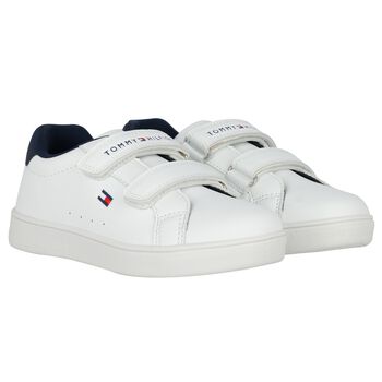 Boys White & Navy Blue Logo Trainers