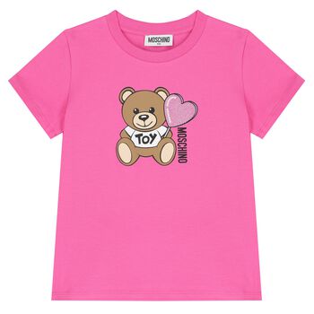 Girls Pink Teddy Bear Logo T-Shirt