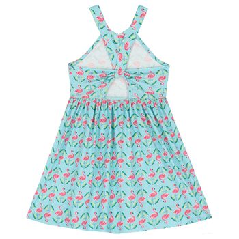 Girls Aqua Flamingo Print Criss Cross Dress