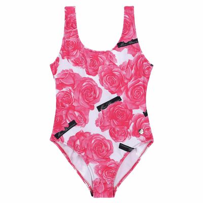 Girls Pink Floral Print Swimsuit