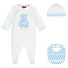 Baby Boys White & Blue Teddy Bear Zig Zag Babygrow Gift Set, 1, hi-res