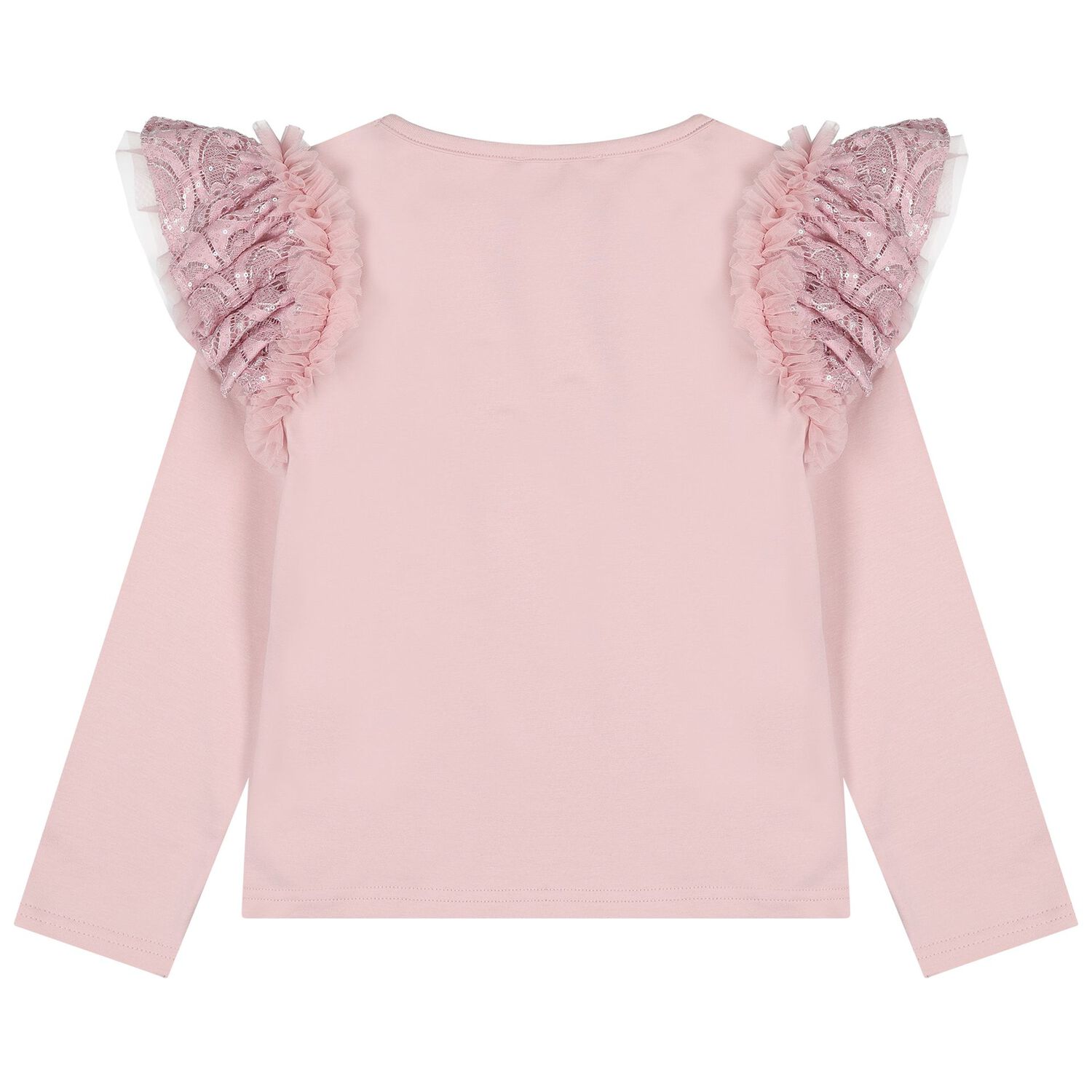 Girls Pink Sequin Lace Bow Carina Long Sleeve Top, 1, hi-res