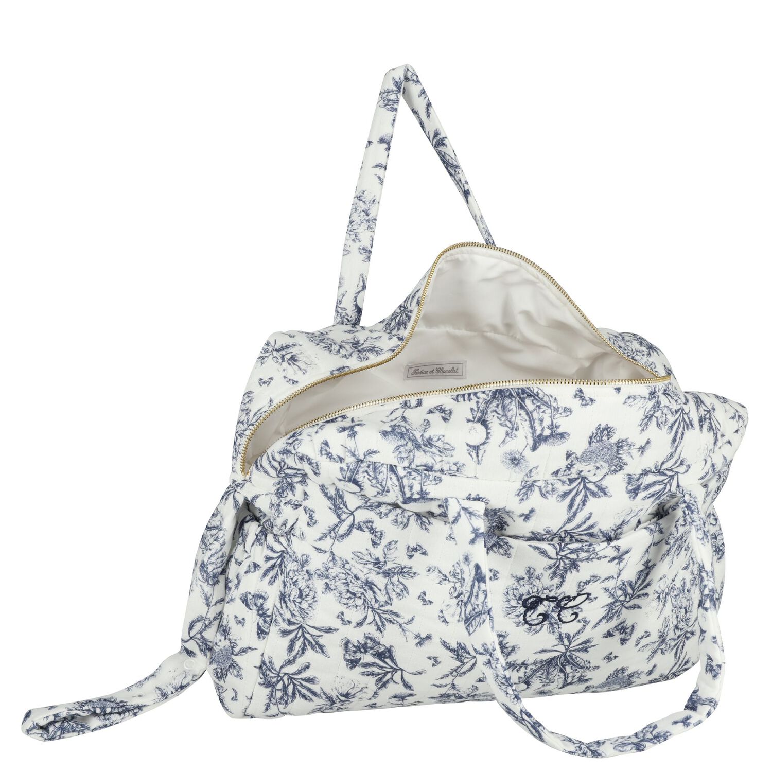 Ivory & Navy Blue Toile De Jouy Baby Changing Bag, 1, hi-res