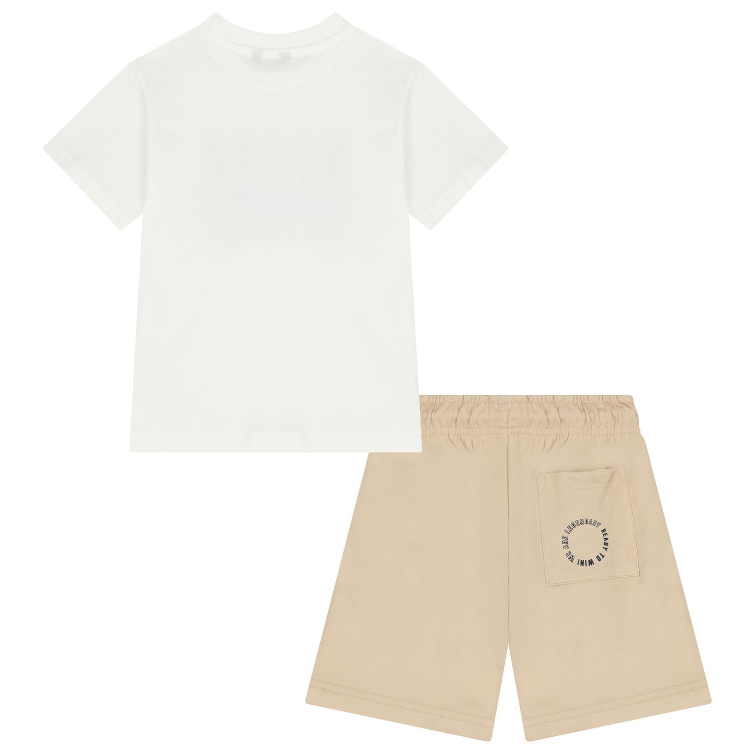 Boys White & Beige Shorts Set, 1, hi-res