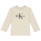 Baby Boys Beige Logo Long Sleeve Top, 2, hi-res