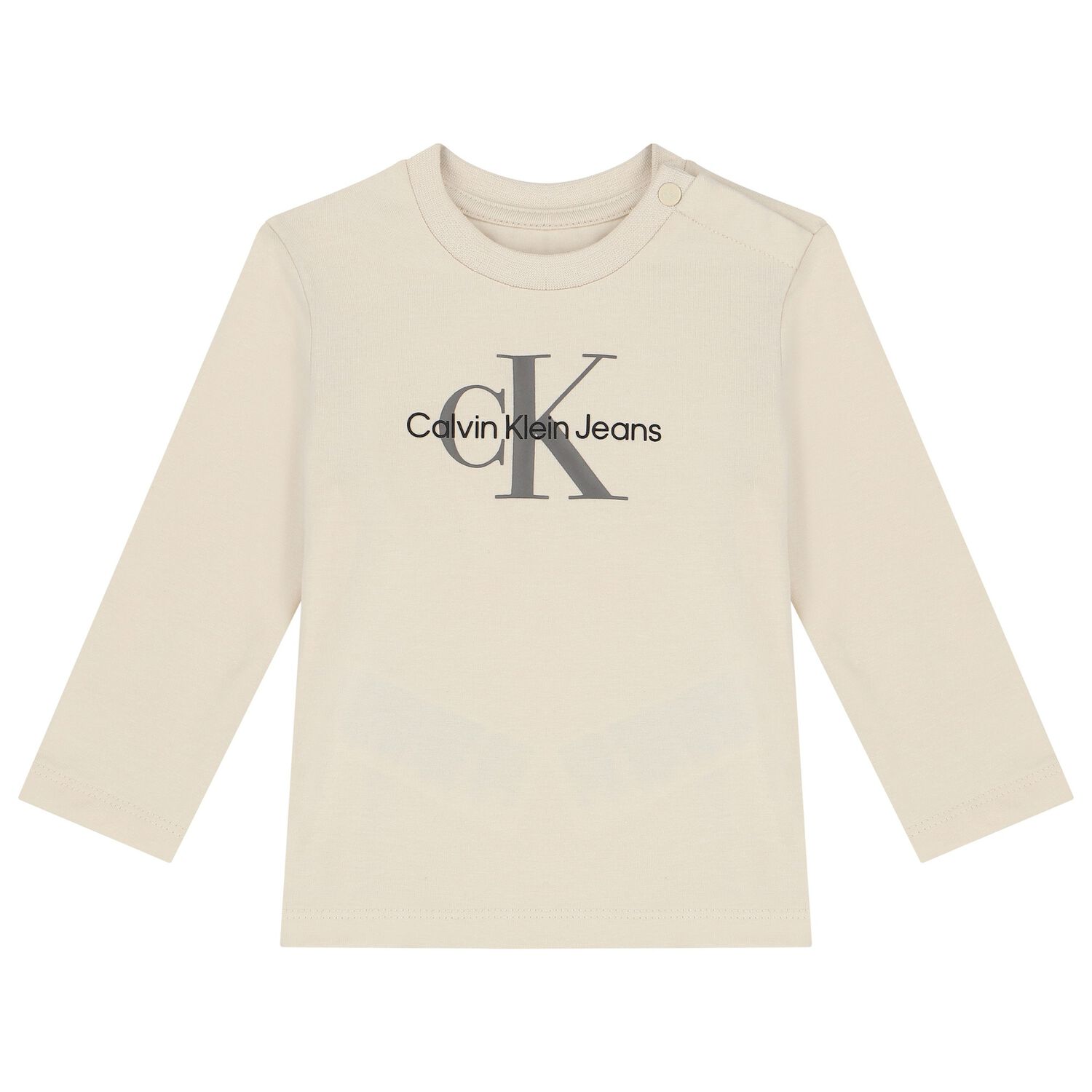 Baby Boys Beige Logo Long Sleeve Top, 2, hi-res