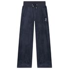 Girls Navy Blue Crystal Embellished Diamant&eacute; Logo Trousers, 1, hi-res