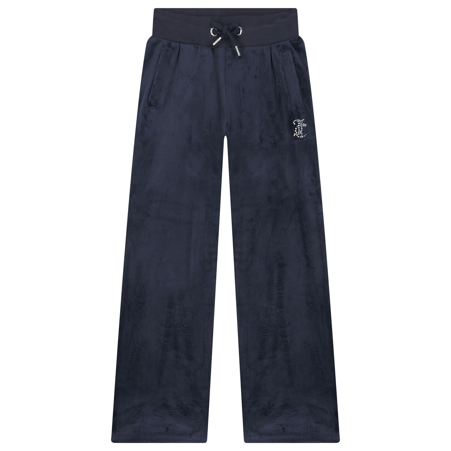 Girls Navy Blue Crystal Embellished Diamant&eacute; Logo Trousers, 1, hi-res