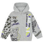 Boys Grey Logo Hooded Zip-Up Top, 1, hi-res
