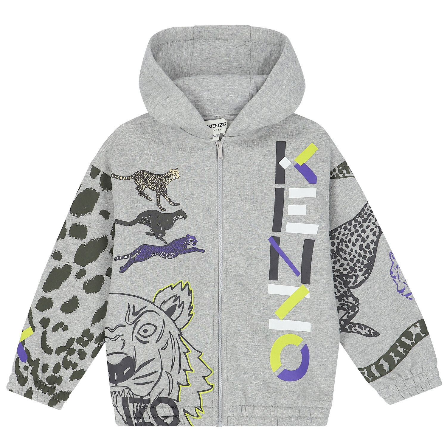 Boys Grey Logo Hooded Zip-Up Top, 1, hi-res