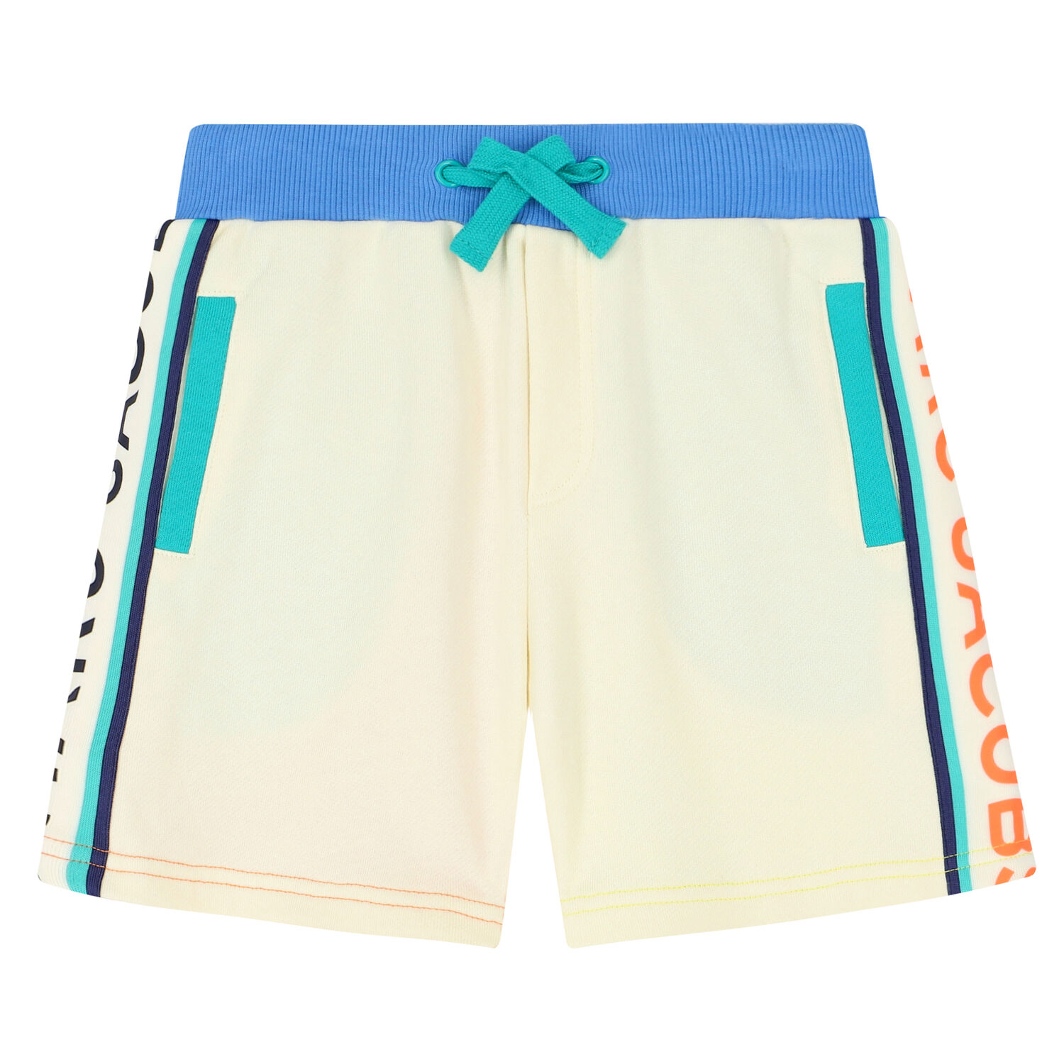 Boys Ivory Colour Block Logo Shorts, 1, hi-res