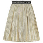 Girls Gold Logo Pleated Skirt, 1, hi-res