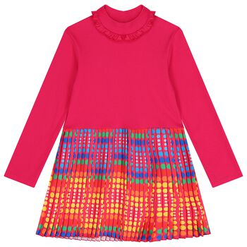 Girls Pink Pleated Satin Dress