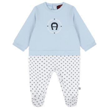 Baby Boys Blue & White Logo Babygrow