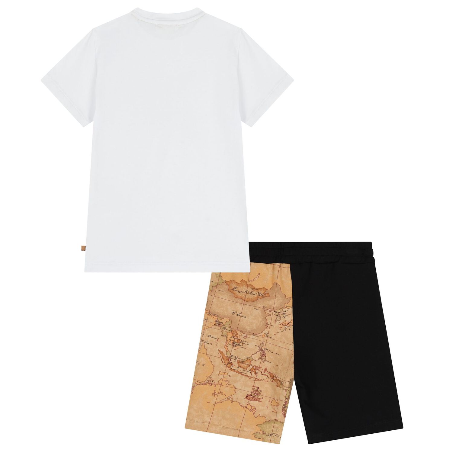 Boys White & Beige Geo Map Shorts Set, 1, hi-res