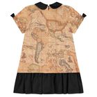 Girls Beige & Black Logo Geo Map Dress, 1, hi-res