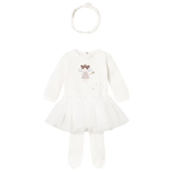 Baby Girls White 3 Piece Bodysuit & Tutu Set