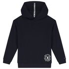Boys Navy Blue Logo Hooded Top, 1, hi-res
