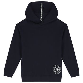 Boys Navy Blue Logo Hooded Top