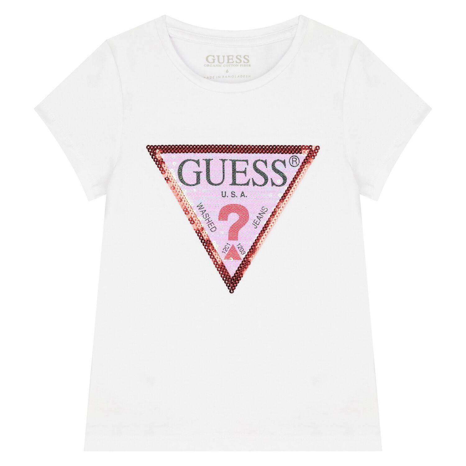 Girls White Logo Sequin T-Shirt, 3, hi-res