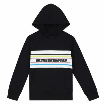 Boys Black & White Logo Hooded Top