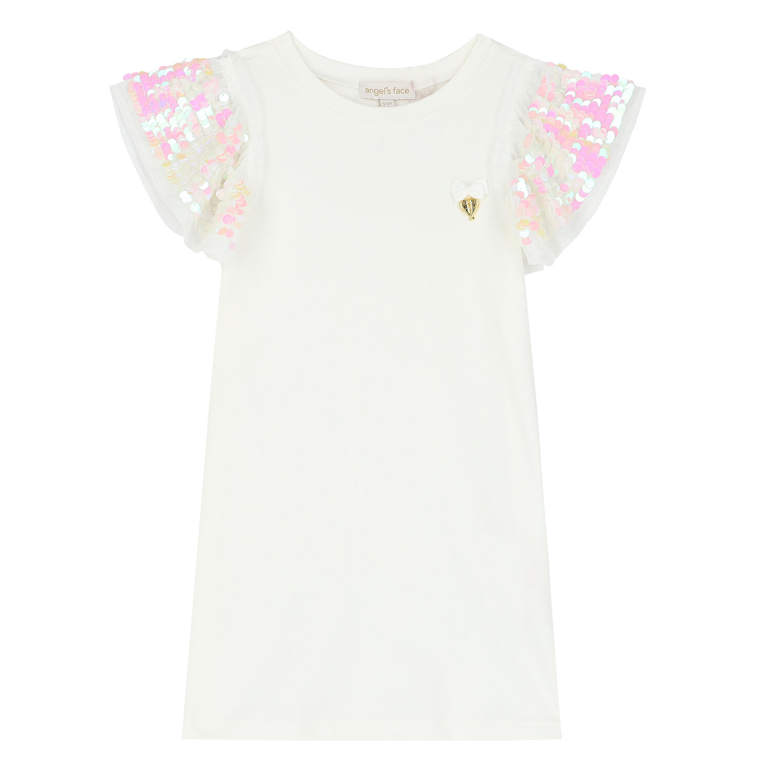 Girls White Sequin Dress, 4, hi-res