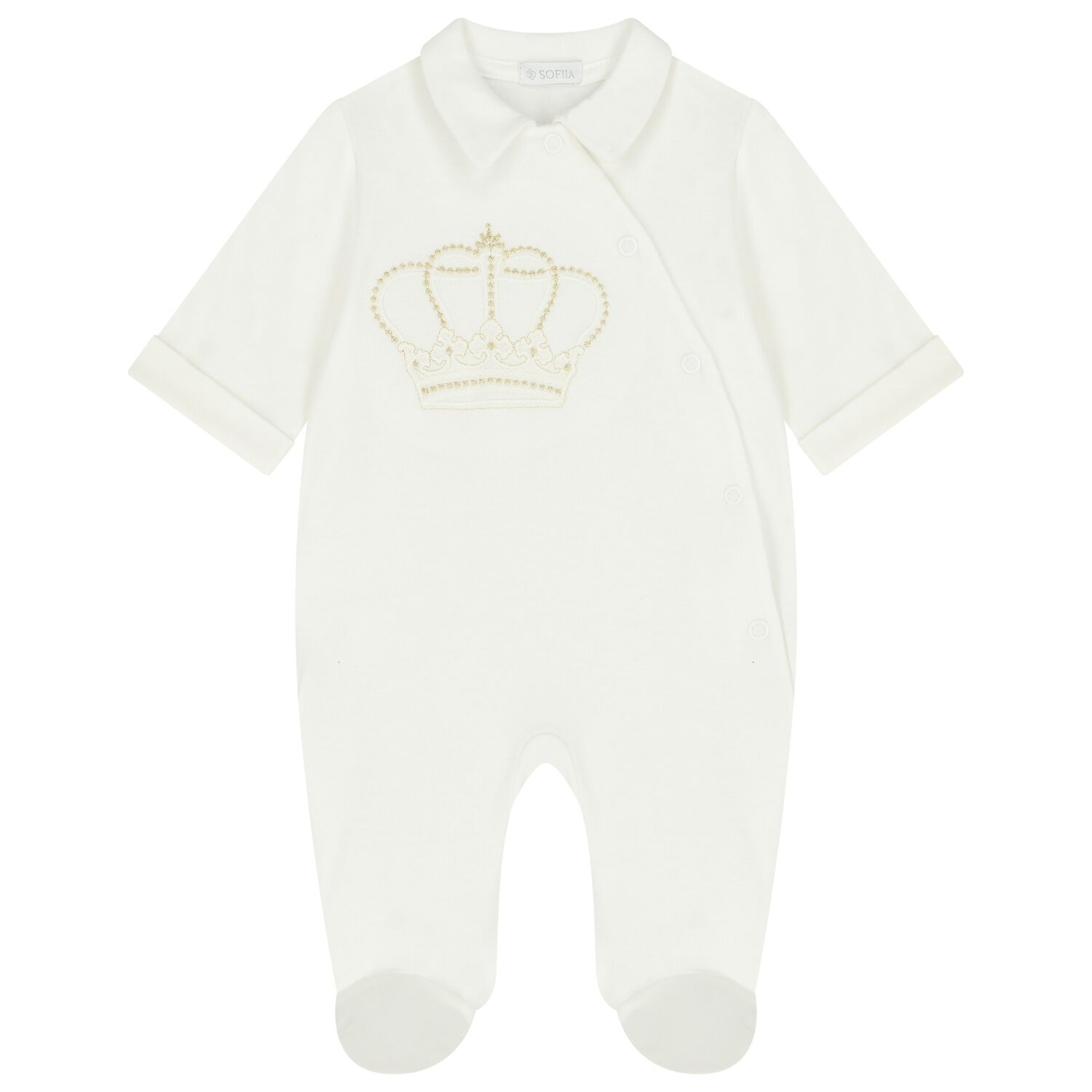 Baby Boys Ivory Crown Babygrow, 1, hi-res