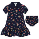 Baby Girls Navy Blue Polo Dress Set, 1, hi-res