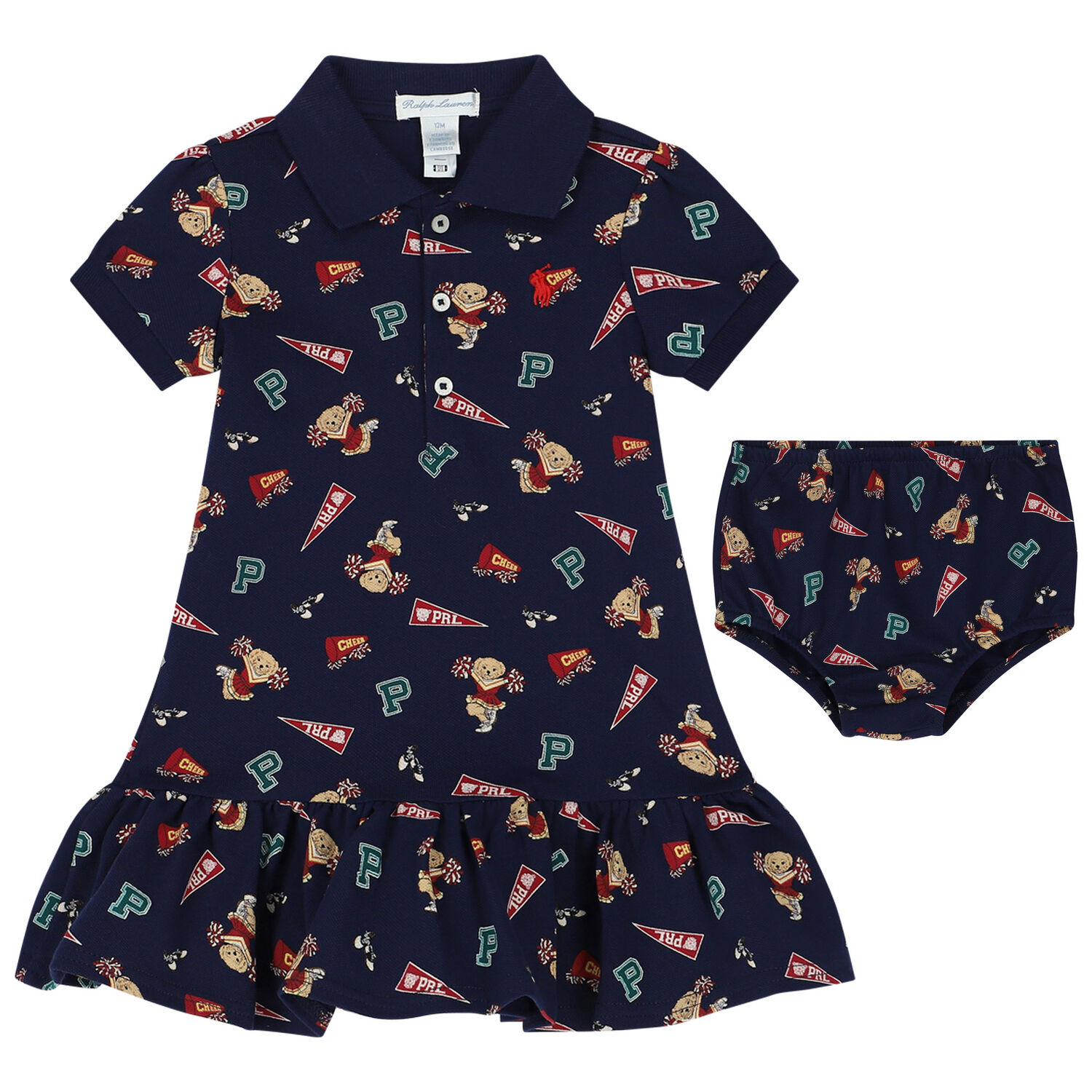 Baby Girls Navy Blue Polo Dress Set, 1, hi-res