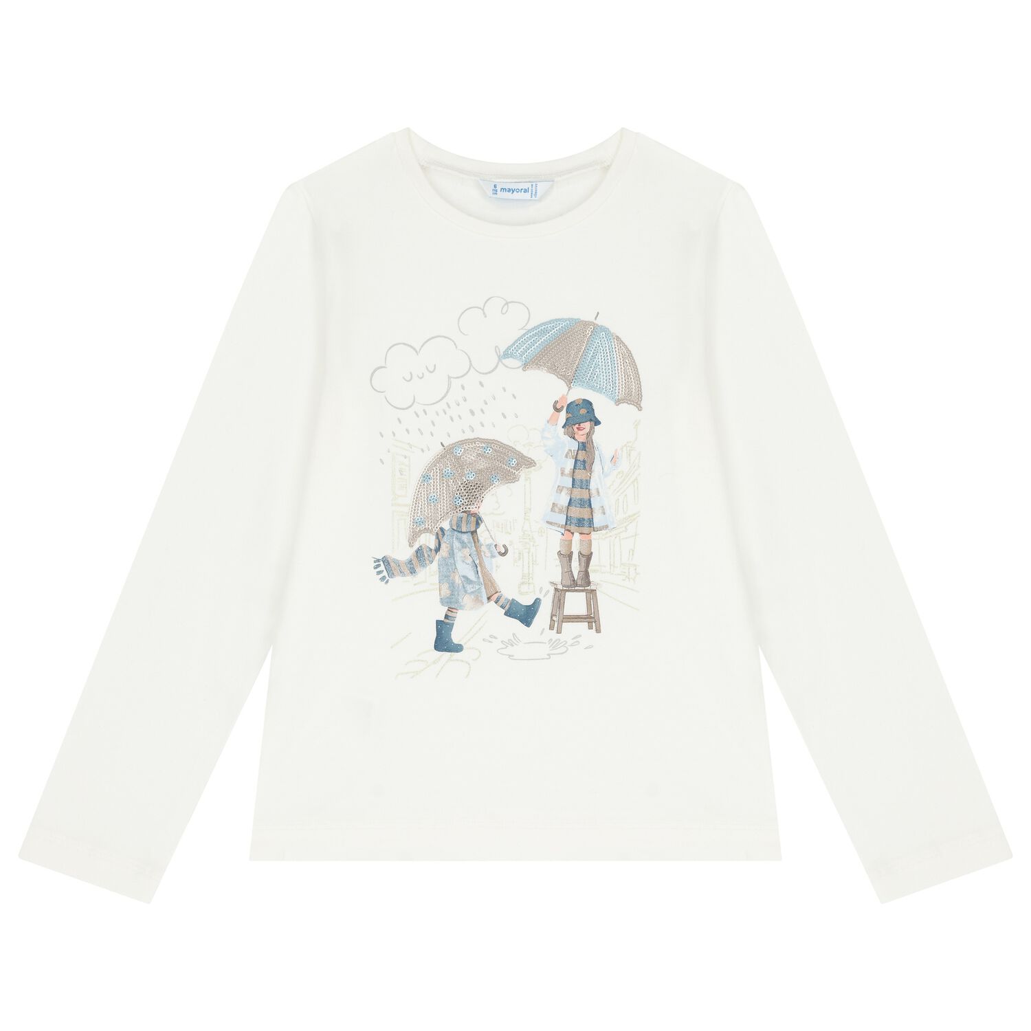 Girls Ivory Long Sleeve Top, 2, hi-res