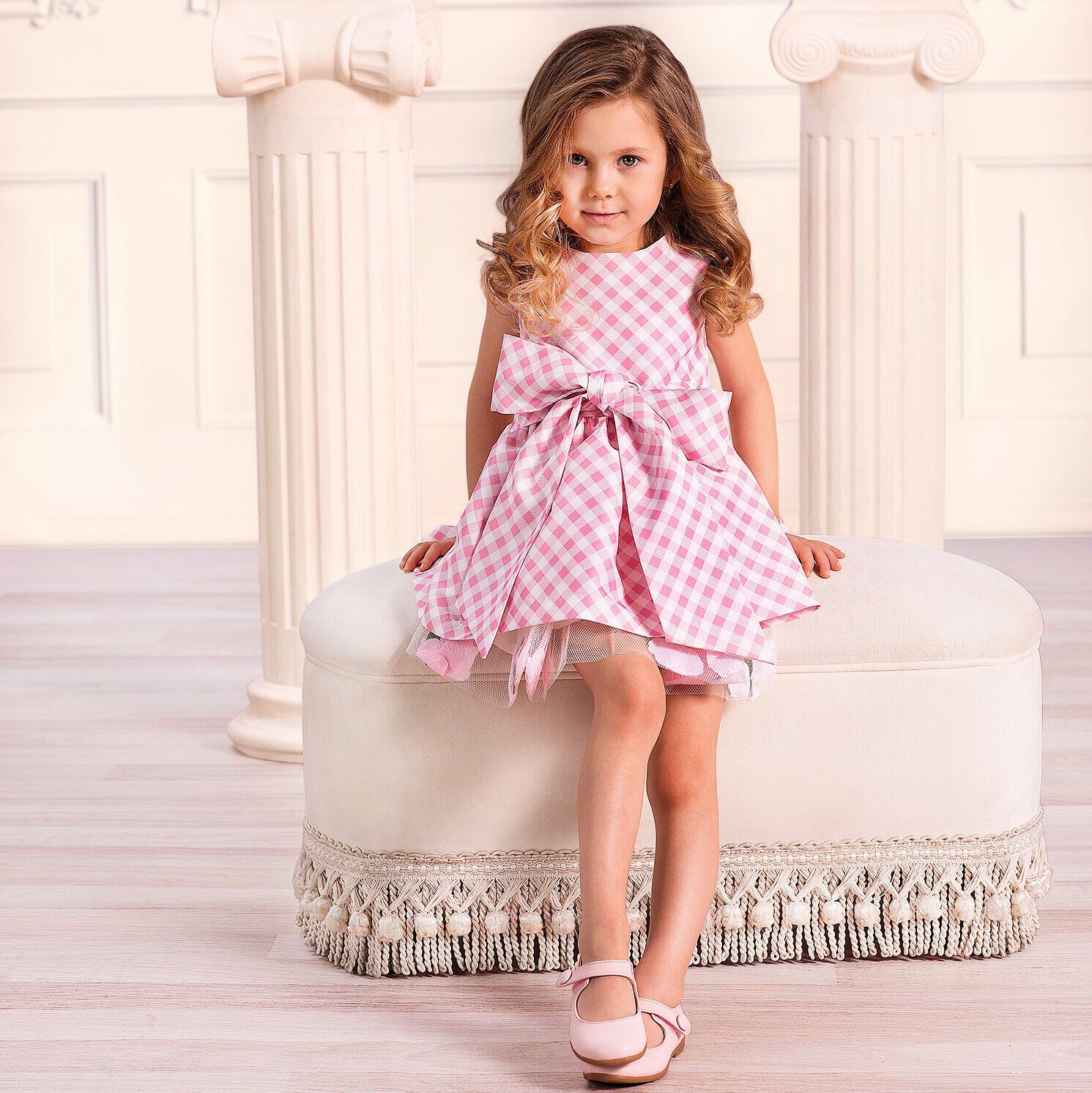 Pink gingham dress girls shop