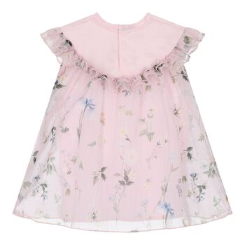Baby Girls Pink Logo Floral Chiffon Dress