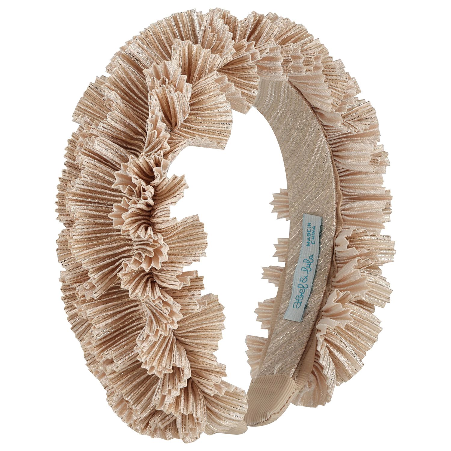 Girls Gold Pleated Ruffled Headband, 3, hi-res