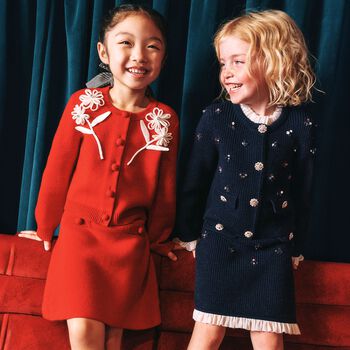 Girls Navy Blue Sequin Knitted Skirt