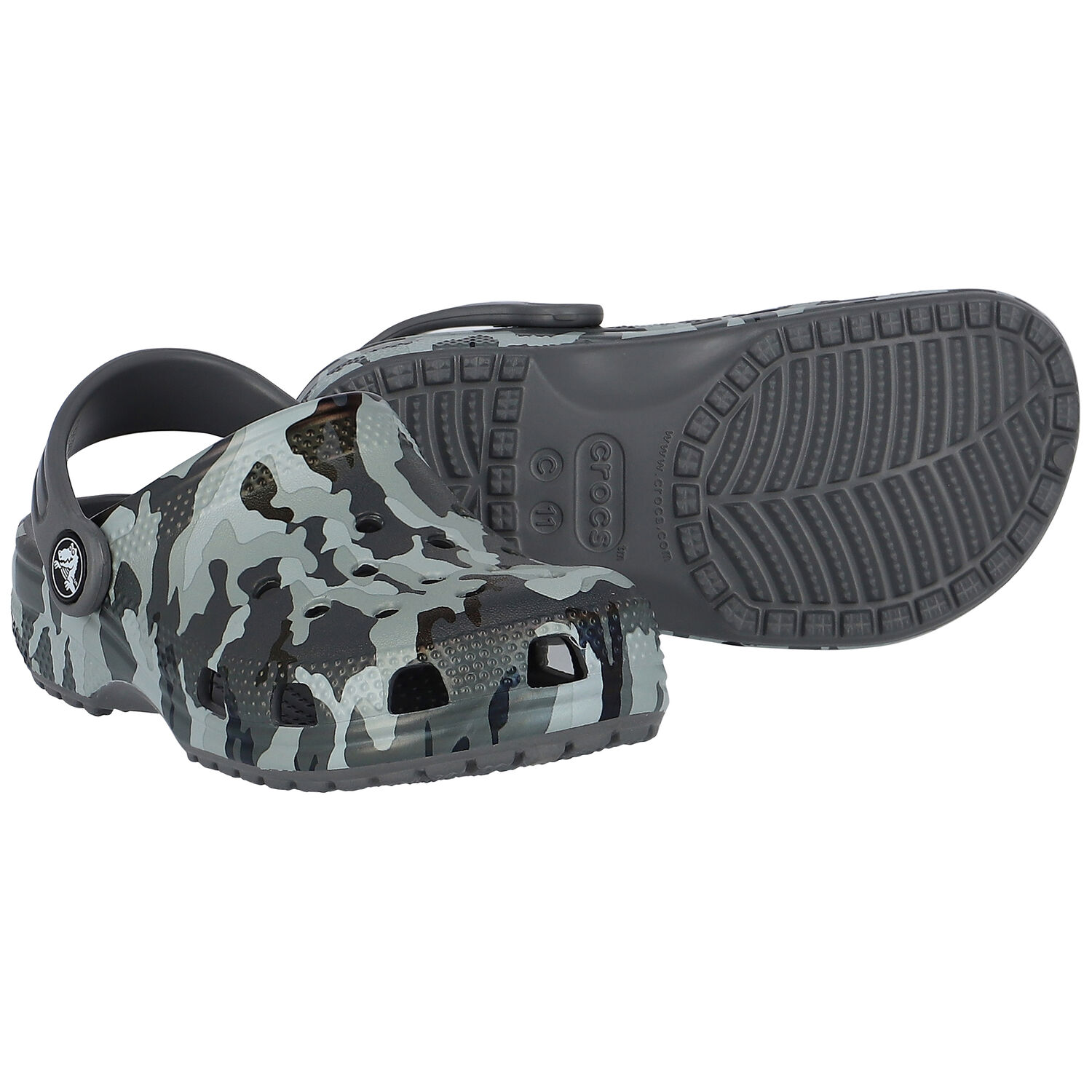 Black & Grey Classic Camo Clogs Sandals, 1, hi-res