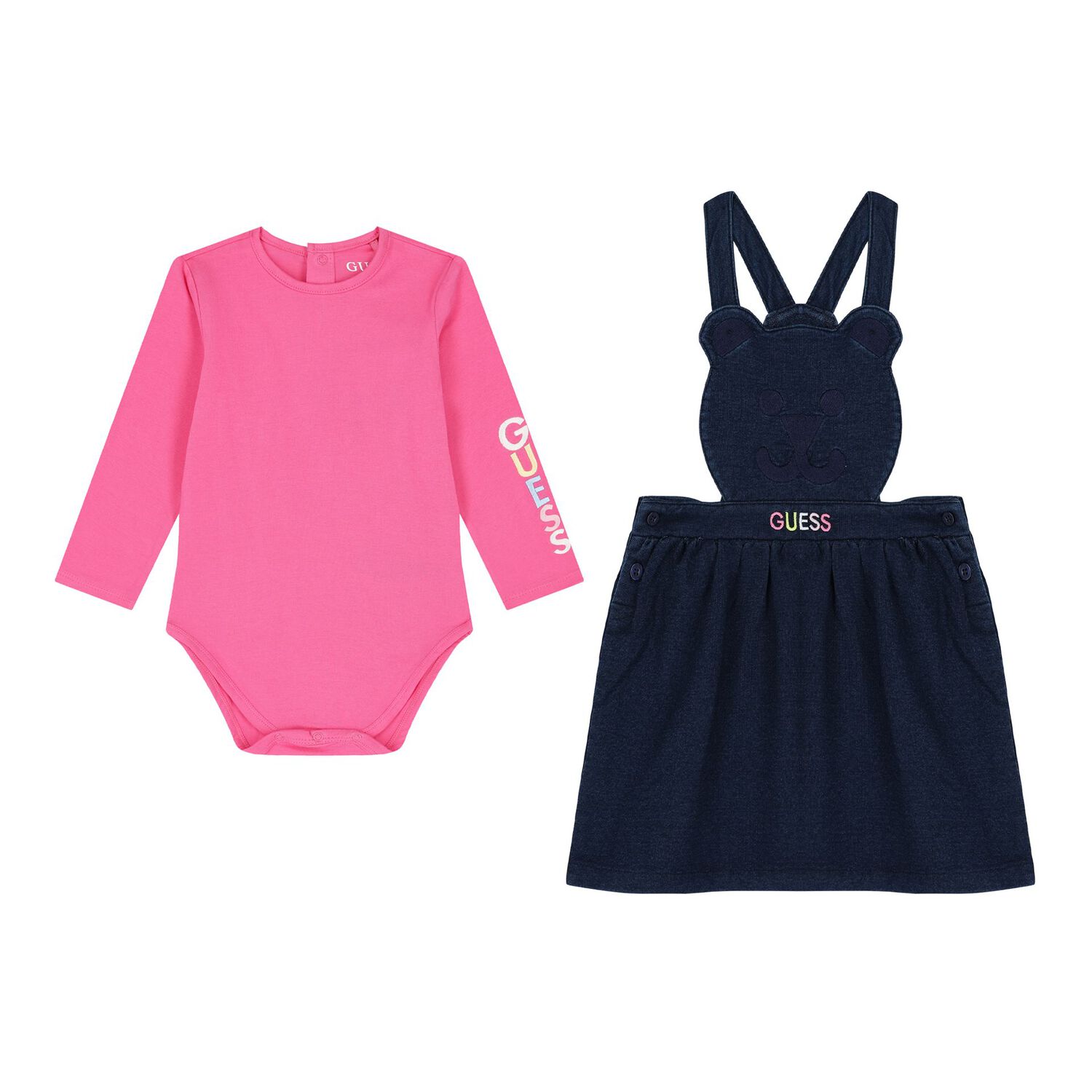 Baby Girls Pink & Blue Dungaree Set, 1, hi-res