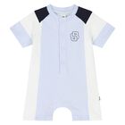 Baby Boys Blue Logo Romper, 1, hi-res
